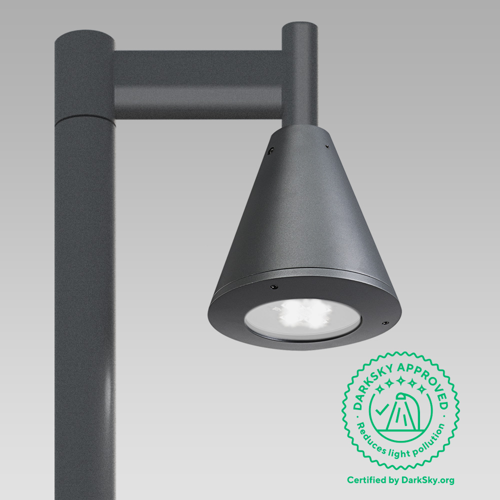 Post-top lights  Urban lighting luminaire with conical design, available for wall or pole installation, or in catenary version