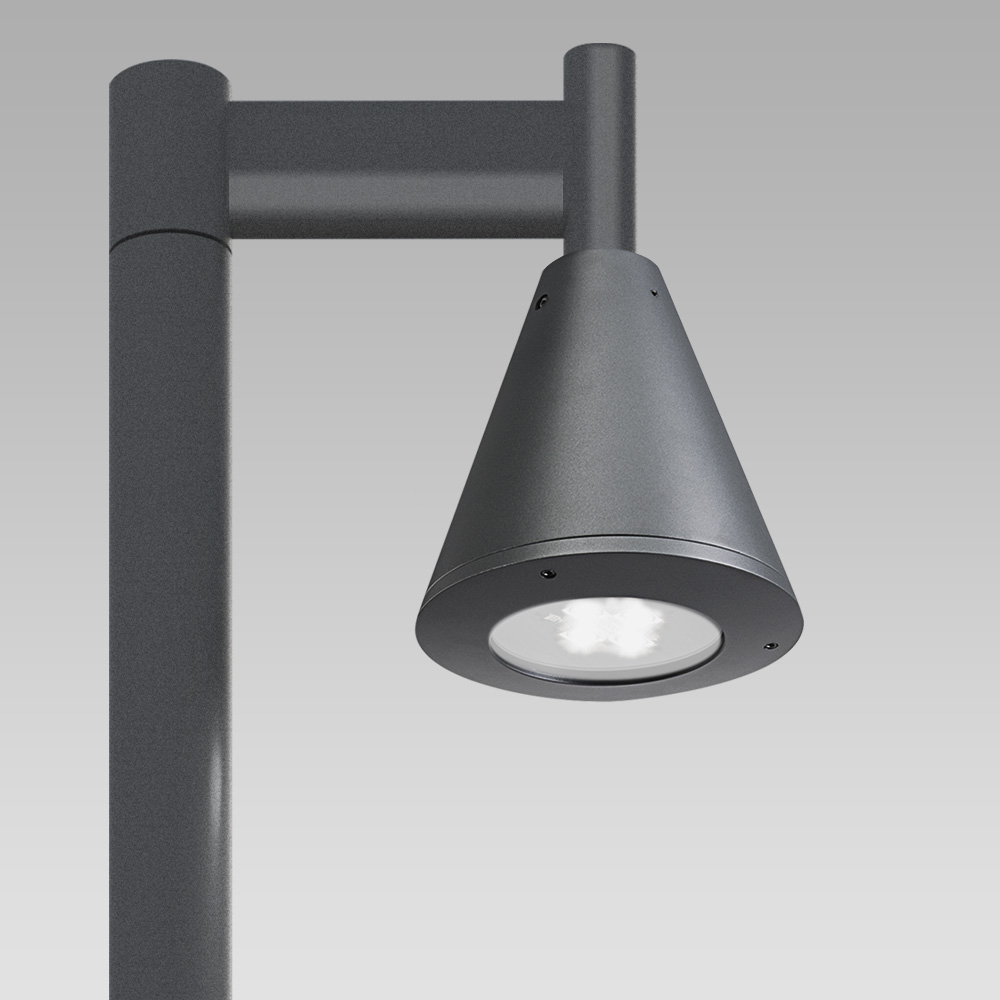 Post-top lights  Urban lighting luminaire with conical design, available for wall or pole installation, or in catenary version